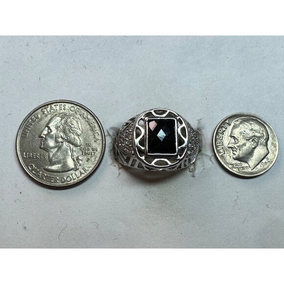 Estate Sterling Silver 925 Men's Ring Size 8 Black Onyx Square Gemstone 6.3g - Picture 6 of 8